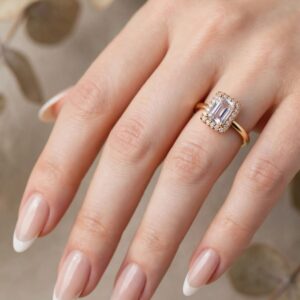 R326 ANILLO CON PIEDRA RECTANGULAR Y PIEDRITAS ALREDEDOR