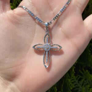 DJ195 DIJE PLATEADO DE CRUZ CON BRILLOS