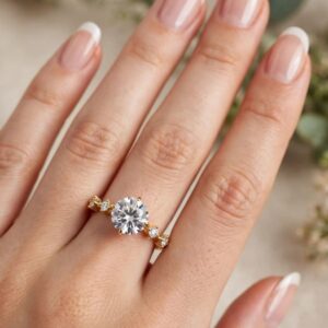 R418 ANILLO DE CRISTAL GRANDE, CON DOS PEQUEÑOS EN CADA LADO 18K
