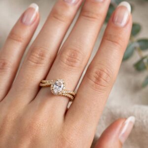 R410 ANILLO CON PIEDRA OVALADA CON CRISTALES 18K