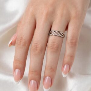 R438 ANILLO PLATEADO TIPO DISEÑO DE ESPIRAL LISO Y DE BRILLOS