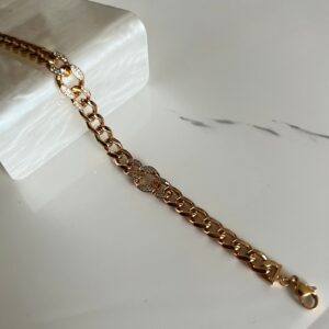 P18026 PULSERA ESLABONES REDONDOS Y CON BRILLOS 18K