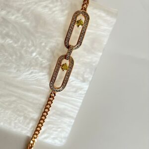 P18033 PULSERA CON DOS PLACAS DE BRILLOS Y CRISTAL AMARILLO 18K