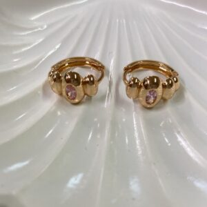 A18192 ARRACADA CHICA DE OVALOS Y CRISTAL ROSA