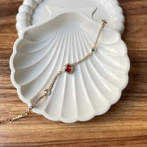 P18150 PULSERA DE PIEDRAS CON CORAZON ROJO 18K 22CM