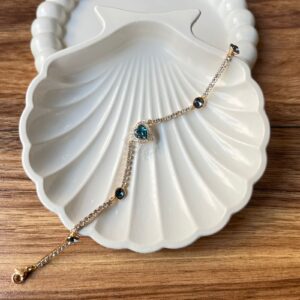 P18148 PULSERA DE PIEDRAS CON CORAZON AZUL 18K 22CM