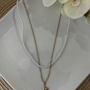 C18148 CADENA CON DIJE DE CORAZON Y COLLAR DE PERLAS 18K 48CM