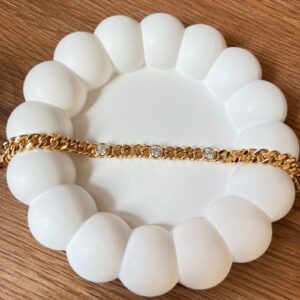 P18243 PULSERA CUBANA CON 3 CIRCULOS CON CRISTALES 18K 19CM