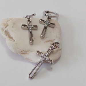 JR006 JUEGO DE RODIO DE DIJE Y ARETES CON CRISTALES