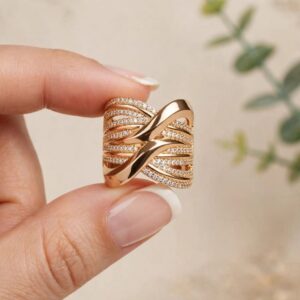 18038 ANILLO LINEAS ENTRELAZADAS CON CRISTALES 18K