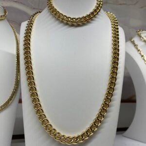 J14005 JUEGO DE CADENA PULSERA CON ESLABONES MEDIANOS 14K P: 22CM C: 48CM