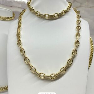 J14006 JUEGO DE CADENA PULSERA DE ESLABONES BRILLOSOS 14K P: 22CM C: 48CM