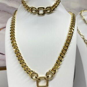 J14007 JUEGO DE CADENA PULSERA CON DIJE CUADRADO Y REDONDO 14K P: 20CM C: 50CM