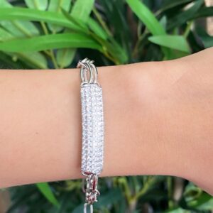 PR048 PULSERA RODIO CON PLACA DE BRILLOS 21CM