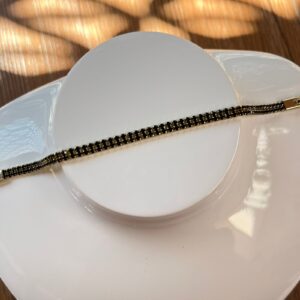 P14034 PULSERA DELGADA CON PIEDRAS NEGRAS 14K 17+3CM