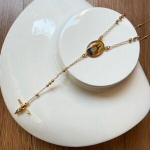 ROS005 ROSARIO PERLA PEQUEÑA IMAGEN SAGRADO CORAZON DE JESUS 18K 60CM