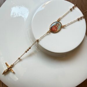 ROS004 ROSARIO PERLA PEQUEÑA IMAGEN VIRGEN MARIA 18K 60CM