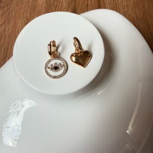 A18741 ARETE CON OJO TURCO Y CORAZON 18K