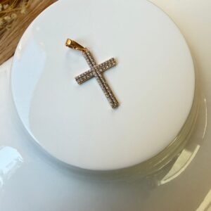 D18018 DIJE DE CRUZ CON BRILLOS 3.5CM 18K