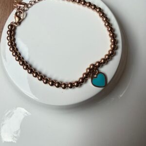 P18322 PULSERA DE CUENTAS CON CORAZON TURQUESA 17+3 cms