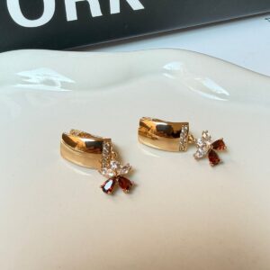 A18816 ARETE CON PIEDRA BLANCA Y AMBAR 18K