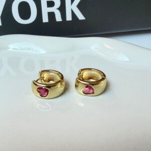 A140040 ARETE LISO CON CORAZON ROSA 14K