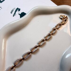 P18343 PULSERA DE ESLABONES CUADRADO CON BRILLOS 17+3CM 18K