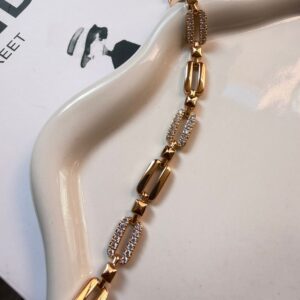 P18342 PULSERA DE ESLABONES DE RECTANGULOS CON BRILLOS Y LISO 17+2CM 18K