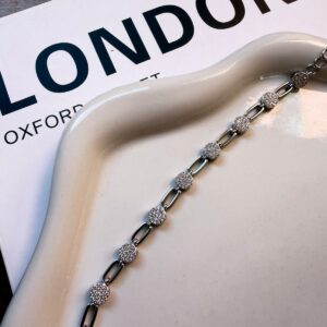 PR067 PULSERA DE CIRCULOS CON BRILLOS RODIO 17+5CM