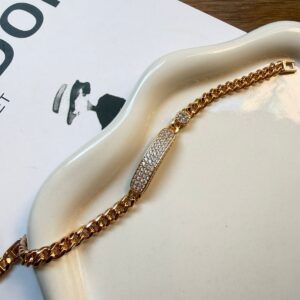 P18341 PULSERA BARBADA CON PLACA CON BRILLOS 17+2CM 18K