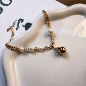 P18344 PULSERA DE PERLAS CO DIJE DE GOTA 17+3CM 18K