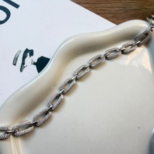 PR064 PULSERA ESLABONES CUADRADOS CON BRILLOS RODIO 17+3CM