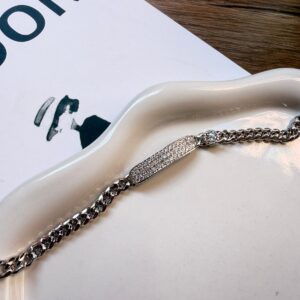 PR063 PULSERA PLACA CON BRILLOS RODIO 17+2CM