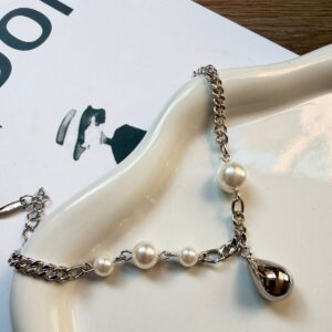 PR065 PULSERA CON PERLAS Y DIJE DE GOTA RODIO 17+3CM