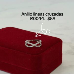 R0044 ANILLO LINEAS CRUZADAS CON BRILLOS RODIO