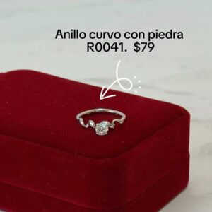 R0041 ANILLO CURVO CON PIEDRA RODIO
