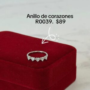 R0039 ANILLO DE CORAZONES CON BRILLOS RODIO