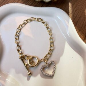 P14044 PULSERA CON DIJE DE CORAZON CON BRILLOS 20CM 14K