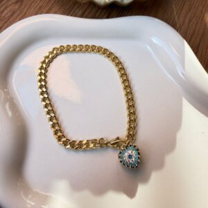 P14038 PULSERA CON DIJE DE CORAZON CON BRILLOS DIFERENTE COLOR 18.5 14K