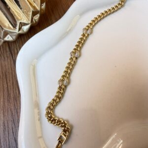 P14039 PULSERA DE ESLABONES COM BRILLOS 17+2CM 14K