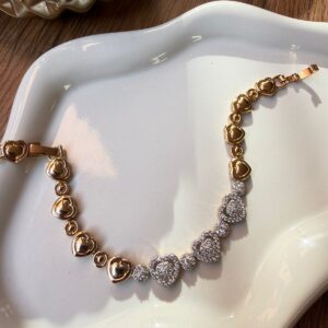 P18350 PULSERA ESLABONES DE CORAZON CON BRILLOS 17CM 18K