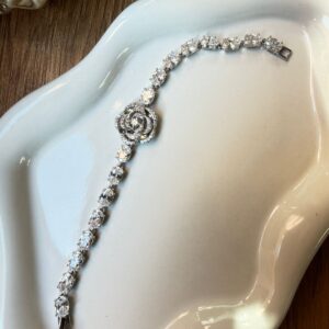 PR068 PULSERA DE CRISTALES Y DIJE FLOR CON BRILLOS 17+2CM RODIO