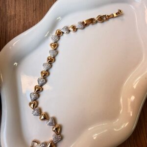 P18356 PULSERA DE CORAZONES LISO Y CON BRILLOS 17CM 18K