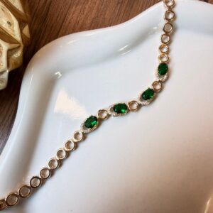 P18349 PULSERA CON PIEDRAS VERDE Y BRILLOS 17CM 18K