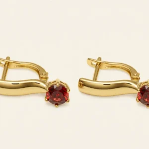A140041 ARETE PIEDRA ROJA COLGANTE 14K