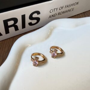 A18882 ARETE CON BRILLOS Y PIEDRA ROSA 18K