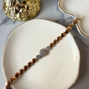 P18374 PULSERA ESLABONES CIRCULARES LISO Y BRILLOS 17CM 18K