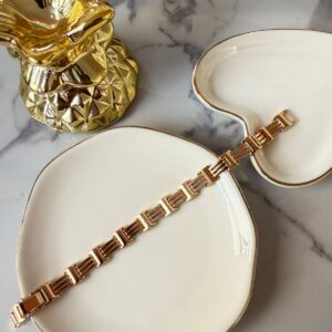 P18378 PULSERA DE RECTANGULOS LISO Y CON BRILLOS 17CM 18K