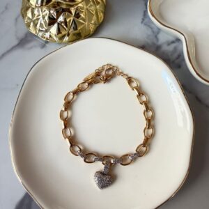 P18384 PULSERA CON DIJE DE CORAZON CON BRILLOS 17CM 18K