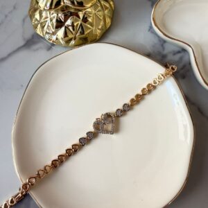 P18395 PULSERA DE CORAZONES DIJE CORAZON CON MARIPOSA CON BRILLOS 17+2CM 18K